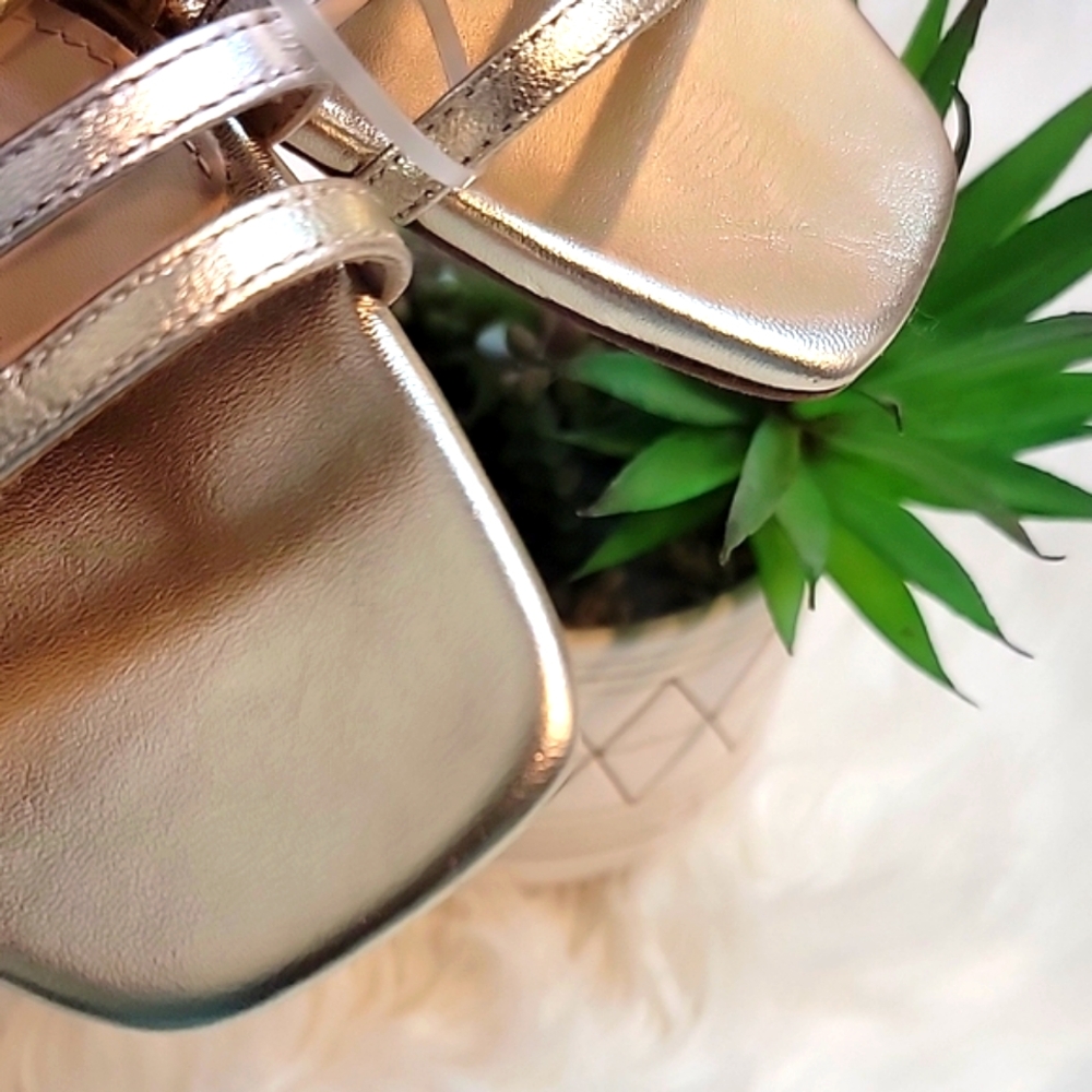 Veronica Beard | Mazon Platinum Metallic Strappy Slide Sandals - Picture 7 of 10